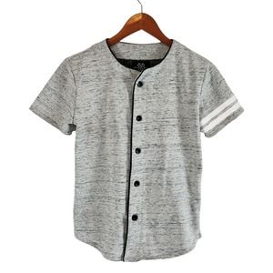 Jay Walker Boys Gray Short Sleeve Button Down Shirt Size M Collarless Baseball